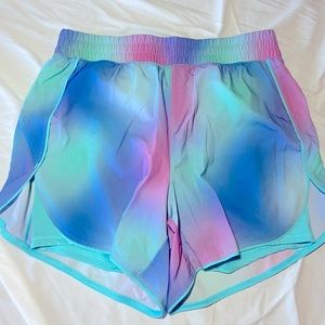 Blue and pink tie dye athletic shorts